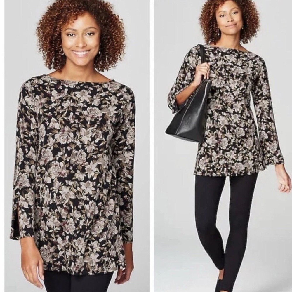 J. Jill Floral Print Luxe‎ Supima Split Sleeve Tunic Dress Size S Cottagecore